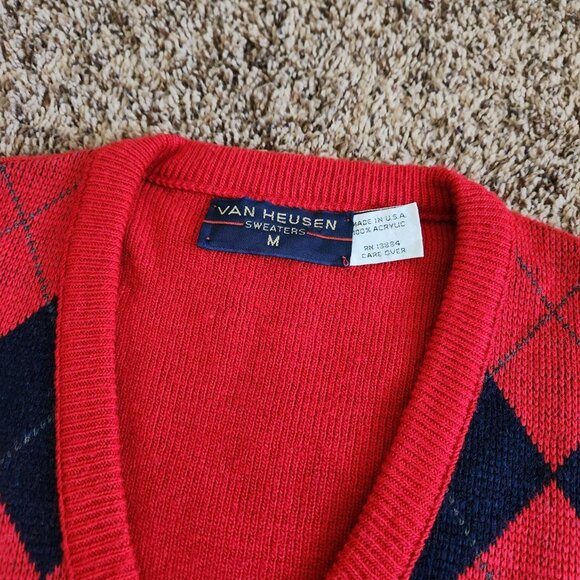 Vintage Plaid Knit Sweater Vest 90s Van Heusen Preppy Grandpa Academia - Picture 2 of 5